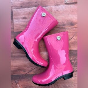UGG Pink Rubber Rain Boots Mid Calf Women’s SZ 6